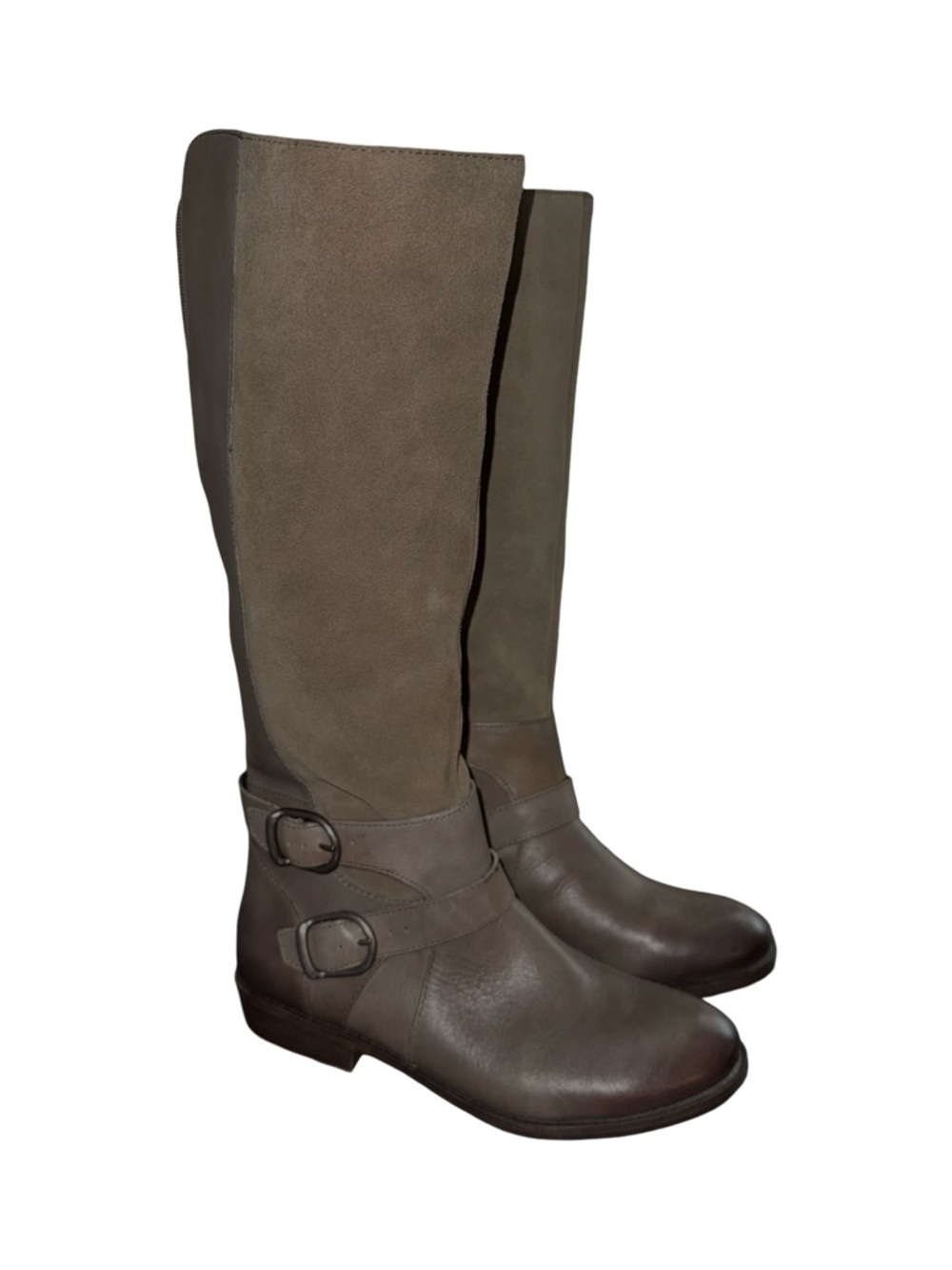 Lucky Brand Taupe Knee High Riding Boots Women’s Size 6.5 Leather Suede Buckle Z